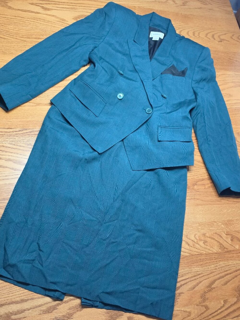 Vintage J. Gallery Double Breasted Skirt Suit Set Teal Green Size 11/12
